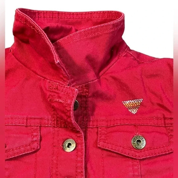 Guess Red jean Jacket Size M 10-12 - Picture 5 of 8
